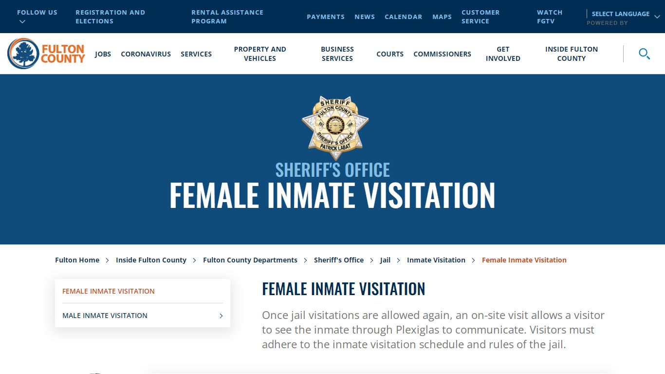 Female Inmate Visitation - Fulton County, Georgia